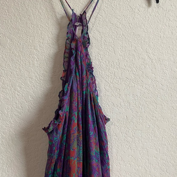 Ramy Brook Chloe Dress Botanic Print Elegant Flowy Smocked Halter Coquette L - Picture 2 of 11